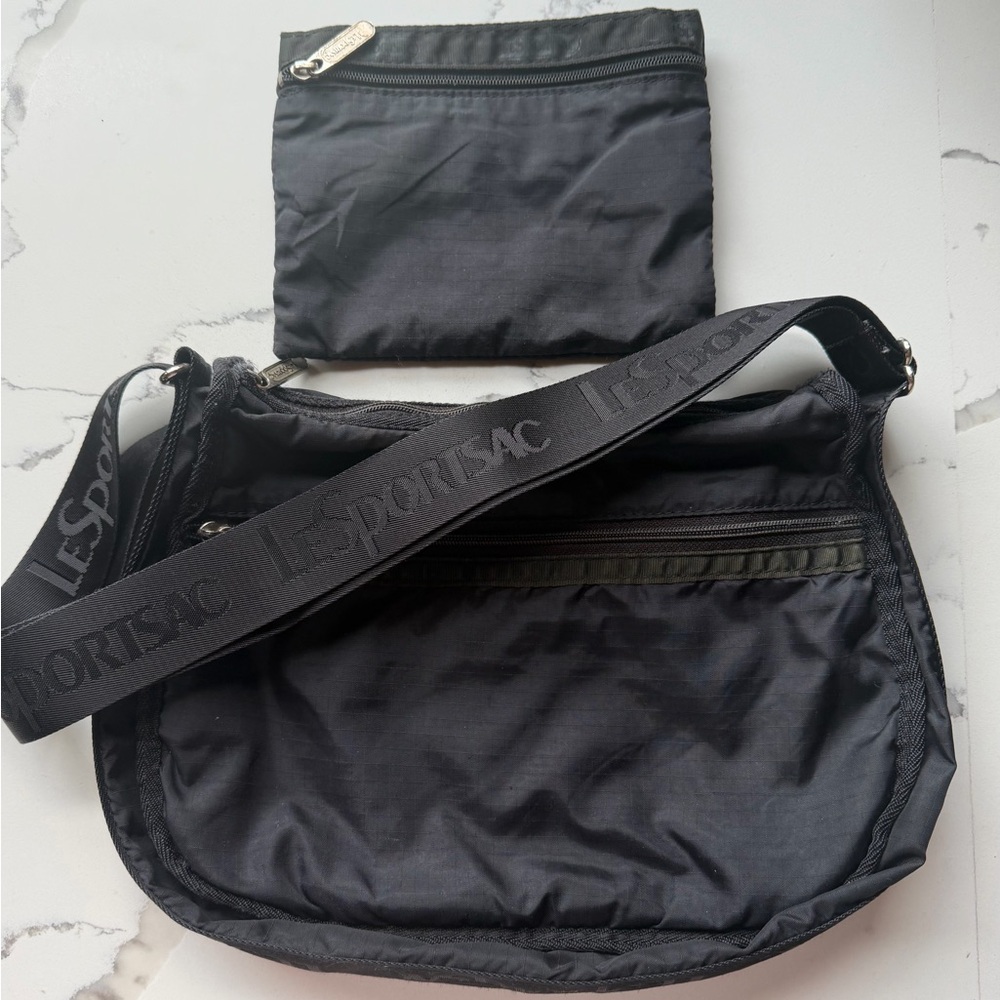 LeSportsac Ripstop Black Crossbody Bag with Pouch